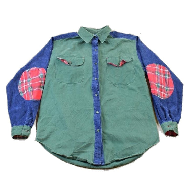Vintage 1990s Color Block Patchwork Button Up Shirt Men's Medium from propervintagecanada