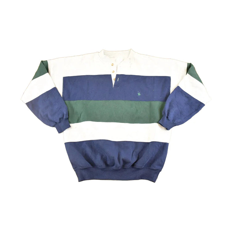 Vintage 1990s Color Block Quarter Button Souvenir Crewneck Sweatshirt Men's XL from propervintagecanada