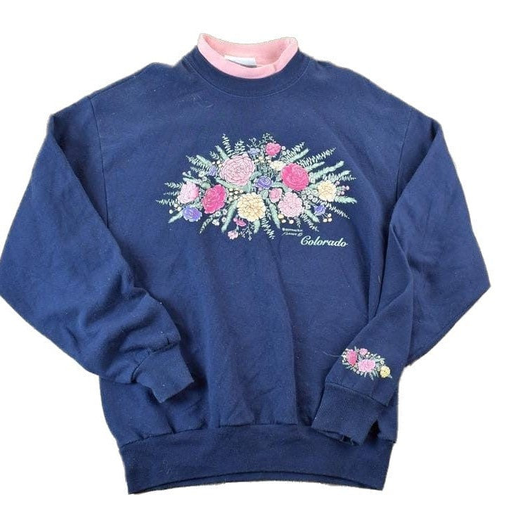 Vintage 1990s Colorado Cute Floral Morning Sun Double Collar Crew Neck Sweater Men's Large from propervintagecanada