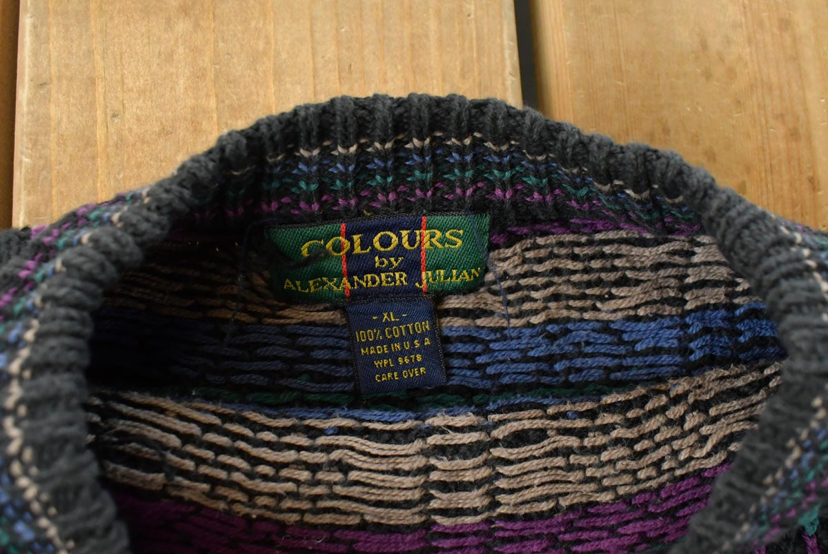 Vintage 1990s Colours By Alexander Julian Knit Crewneck Sweater Men's XL from propervintagecanada