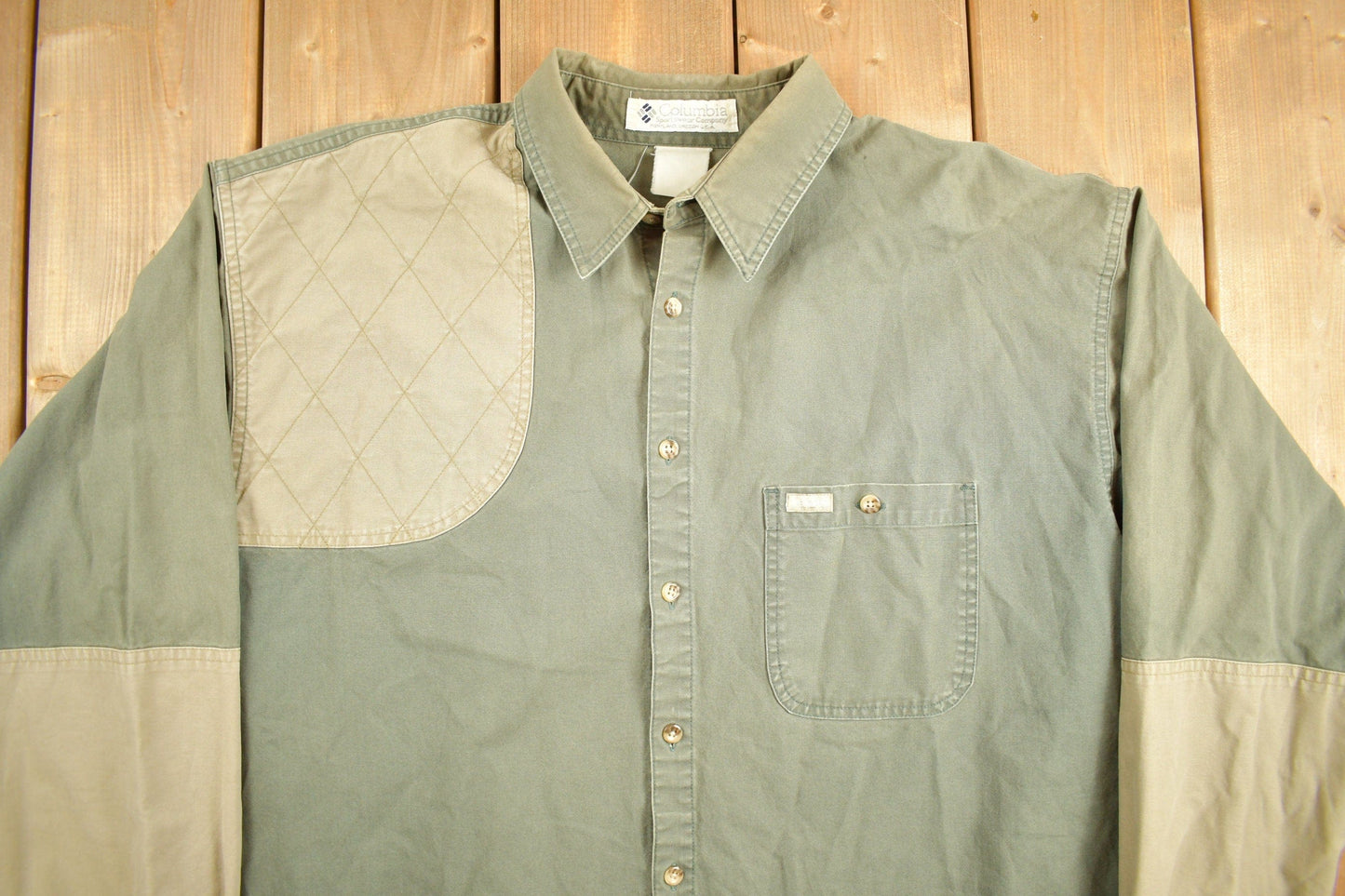 Vintage 1990s Columbia Green Button Up Shirt Men's XL from propervintagecanada