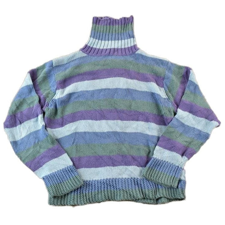 Vintage 1990s Columbia Knit Striped Turtleneck Sweater Women's M from propervintagecanada