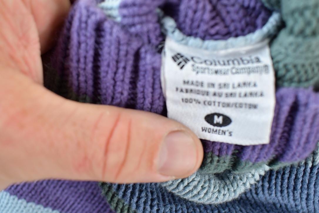 Vintage 1990s Columbia Knit Striped Turtleneck Sweater Women's M from propervintagecanada