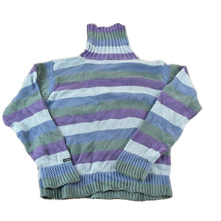 Vintage 1990s Columbia Knit Striped Turtleneck Sweater Women's M from propervintagecanada