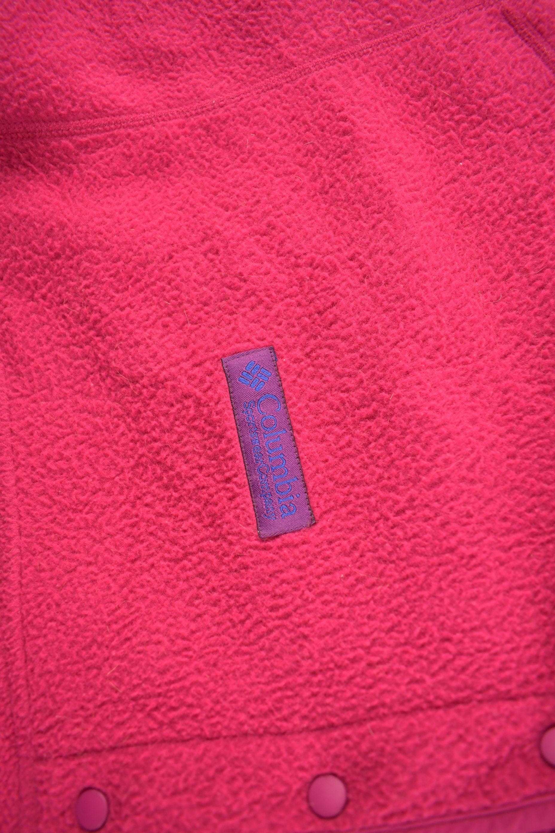 Vintage 1990s Columbia Pink T Snap Fleece Sweatshirt from propervintagecanada