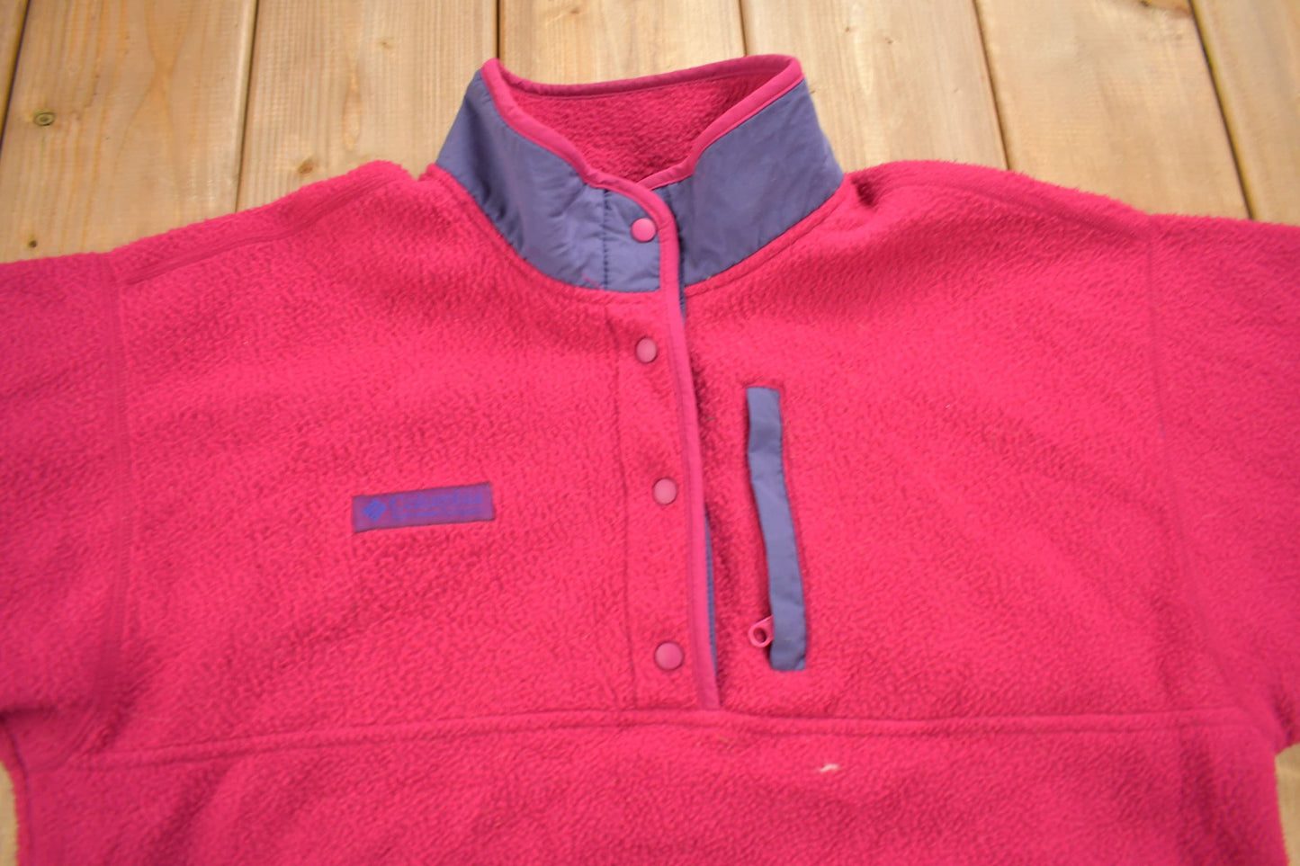 Vintage 1990s Columbia Pink T Snap Fleece Sweatshirt from propervintagecanada