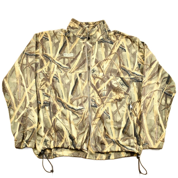 Vintage 1990s Columbia Sportswear Tree Camo Fleece Sweater Men's 2XL from propervintagecanada