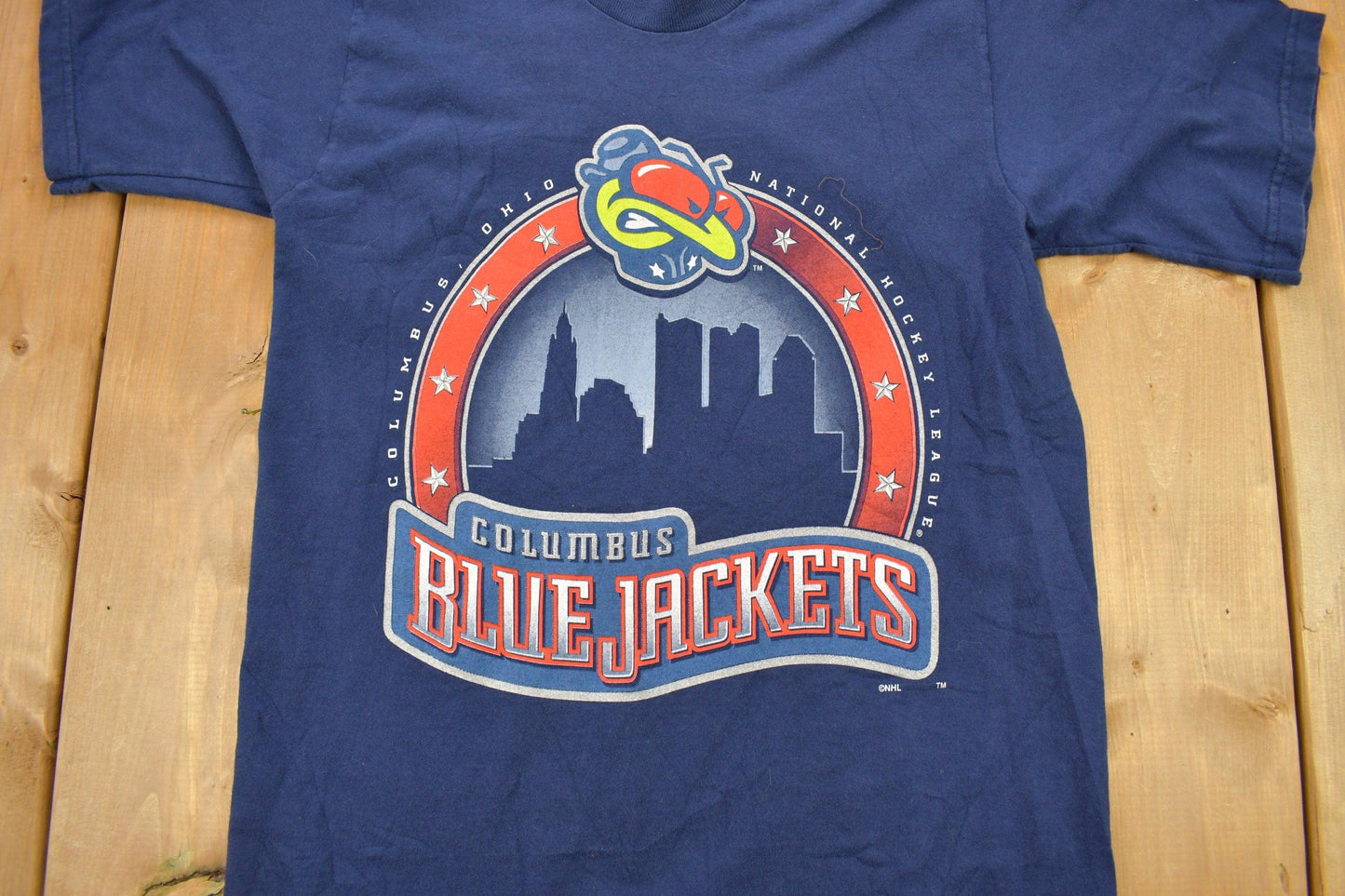 Vintage 1990s Columbus Blue Jackets NHL Pro Player Graphic T-Shirt Youth L from propervintagecanada