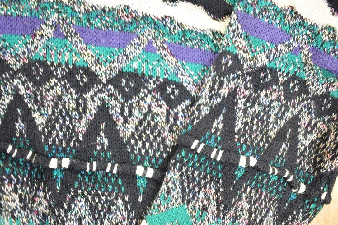 Vintage 1990s Concrete Abstract Striped Pattern Knit Crewneck Sweater Mens L from propervintagecanada