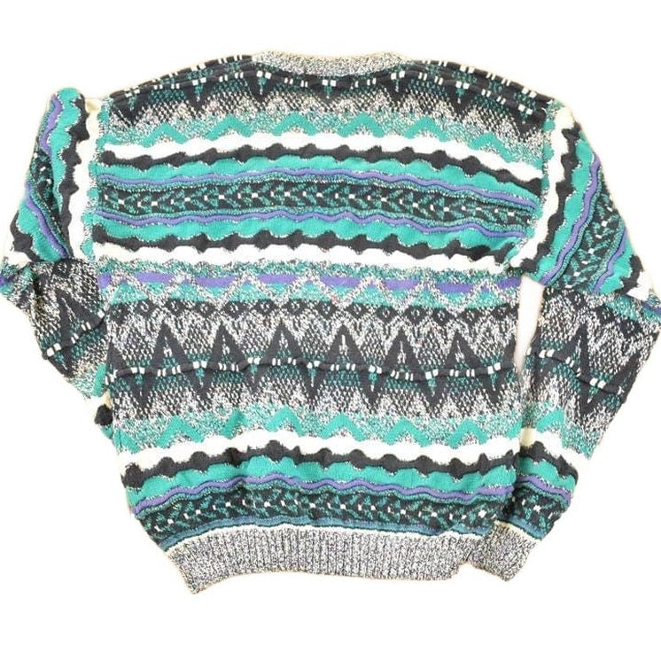 Vintage 1990s Concrete Abstract Striped Pattern Knit Crewneck Sweater Mens L from propervintagecanada