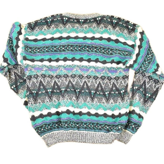 Vintage 1990s Concrete Abstract Striped Pattern Knit Crewneck Sweater Mens L from propervintagecanada