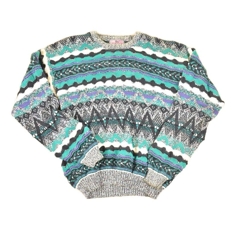 Vintage 1990s Concrete Abstract Striped Pattern Knit Crewneck Sweater Mens L from propervintagecanada