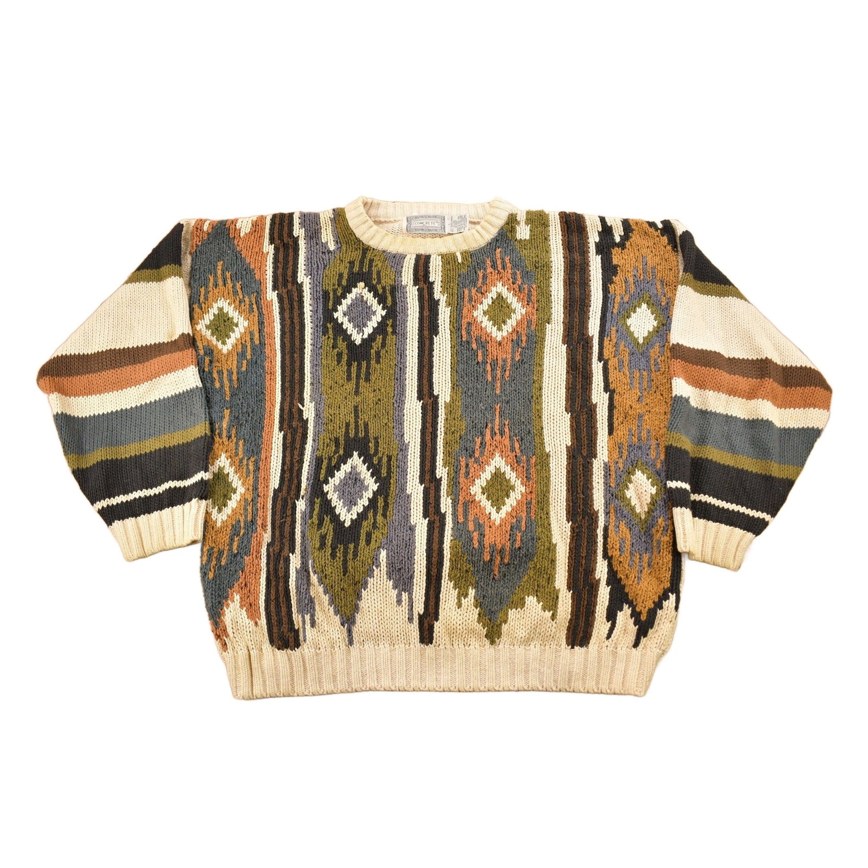 Vintage 1990s Concrete Aztec Pattern Knit Crewneck Sweater Men's Large from propervintagecanada