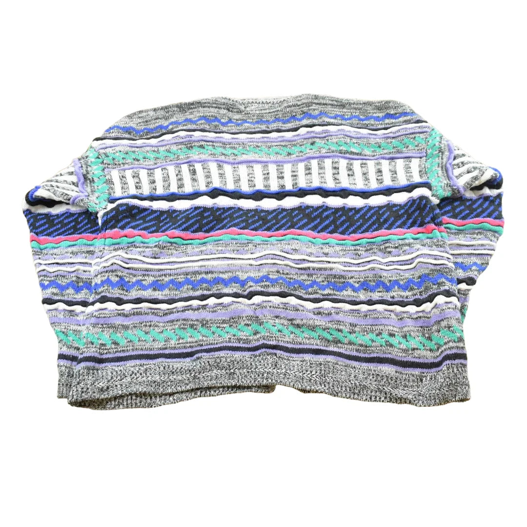 Vintage 1990s Concrete Coogi Style Textured Knit Button Up Cardigan Sweater Men's L from propervintagecanada