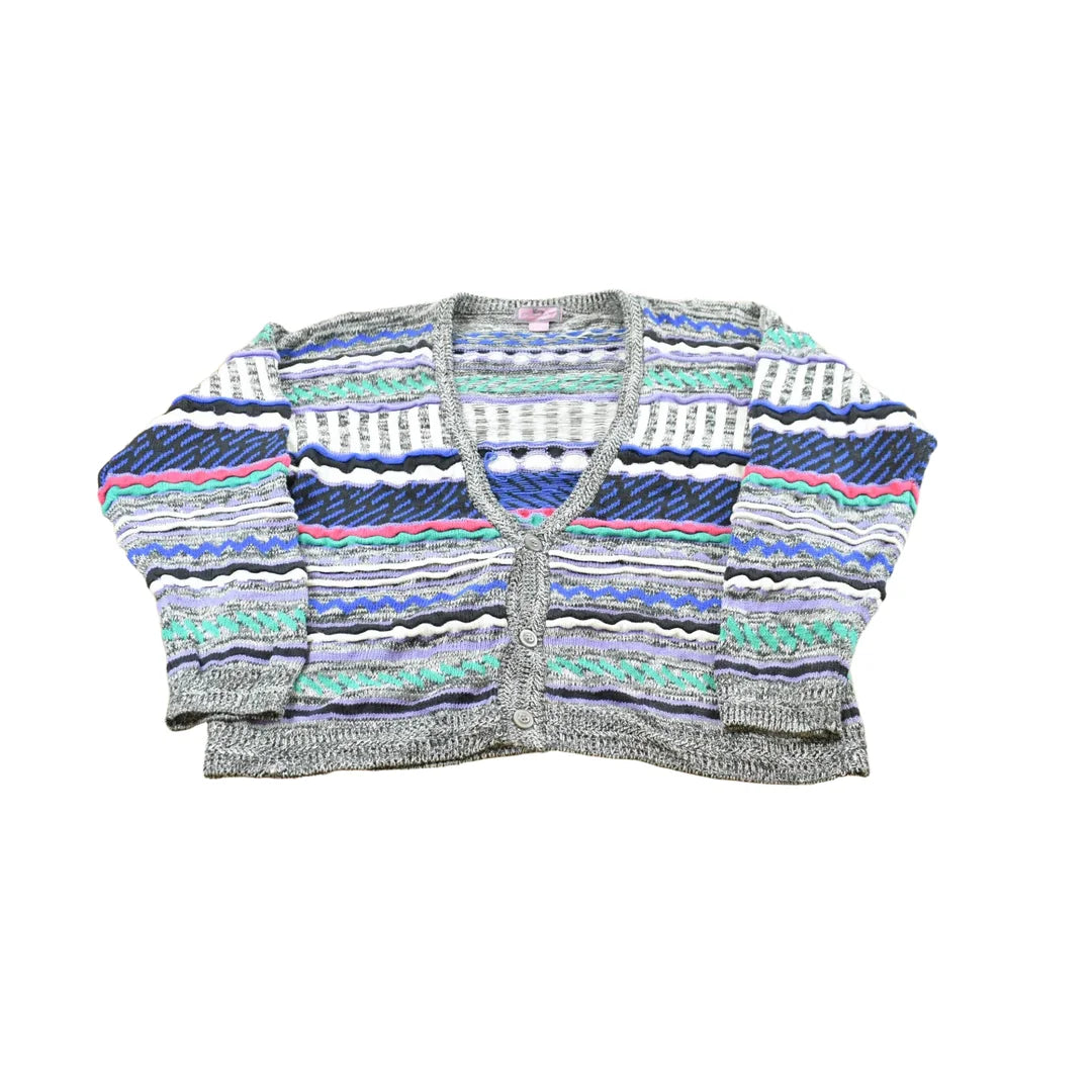 Vintage 1990s Concrete Coogi Style Textured Knit Button Up Cardigan Sweater Men's L from propervintagecanada