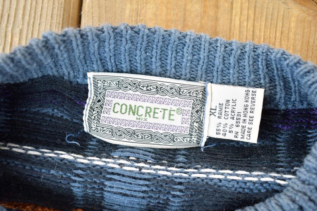 Vintage 1990s Concrete Knit Abstract Pattern Crewneck Sweater Men's XL from propervintagecanada