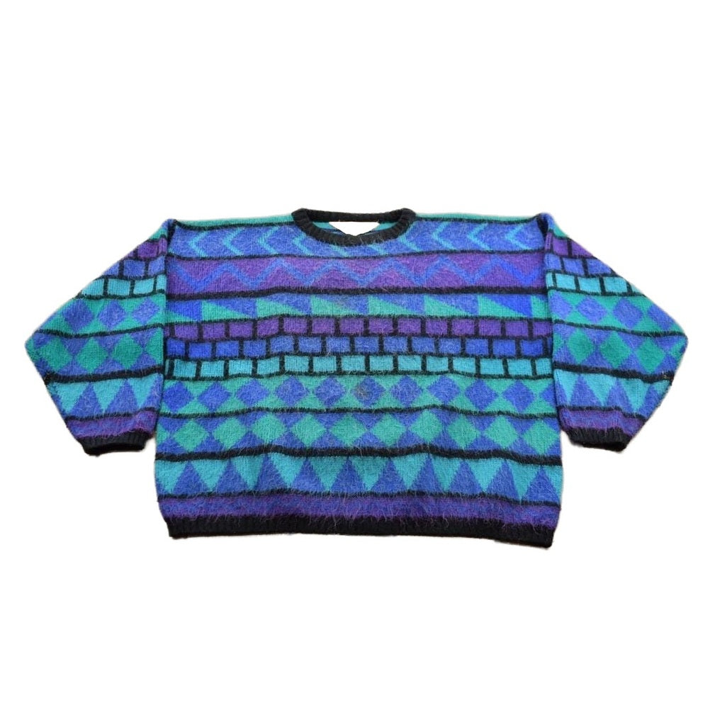 Vintage 1990s Concrete Mix 3D Colored Cable Knit Crewneck Sweater Men's M from propervintagecanada
