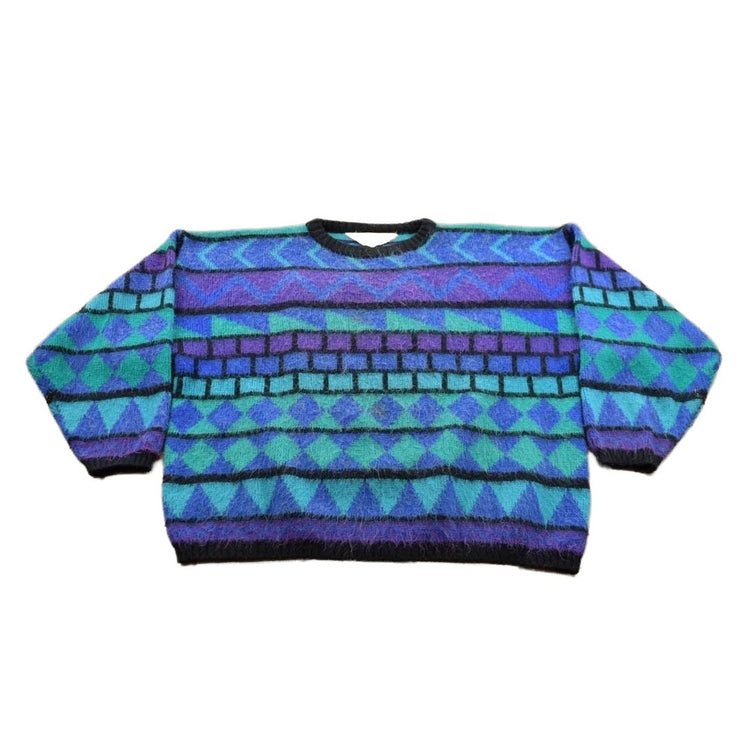 Vintage 1990s Concrete Mix 3D Colored Cable Knit Crewneck Sweater Men's M from propervintagecanada