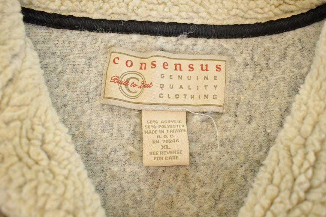 Vintage 1990s Consensus Heavyweight Fleece Full Zip Sweater Men's XL from propervintagecanada