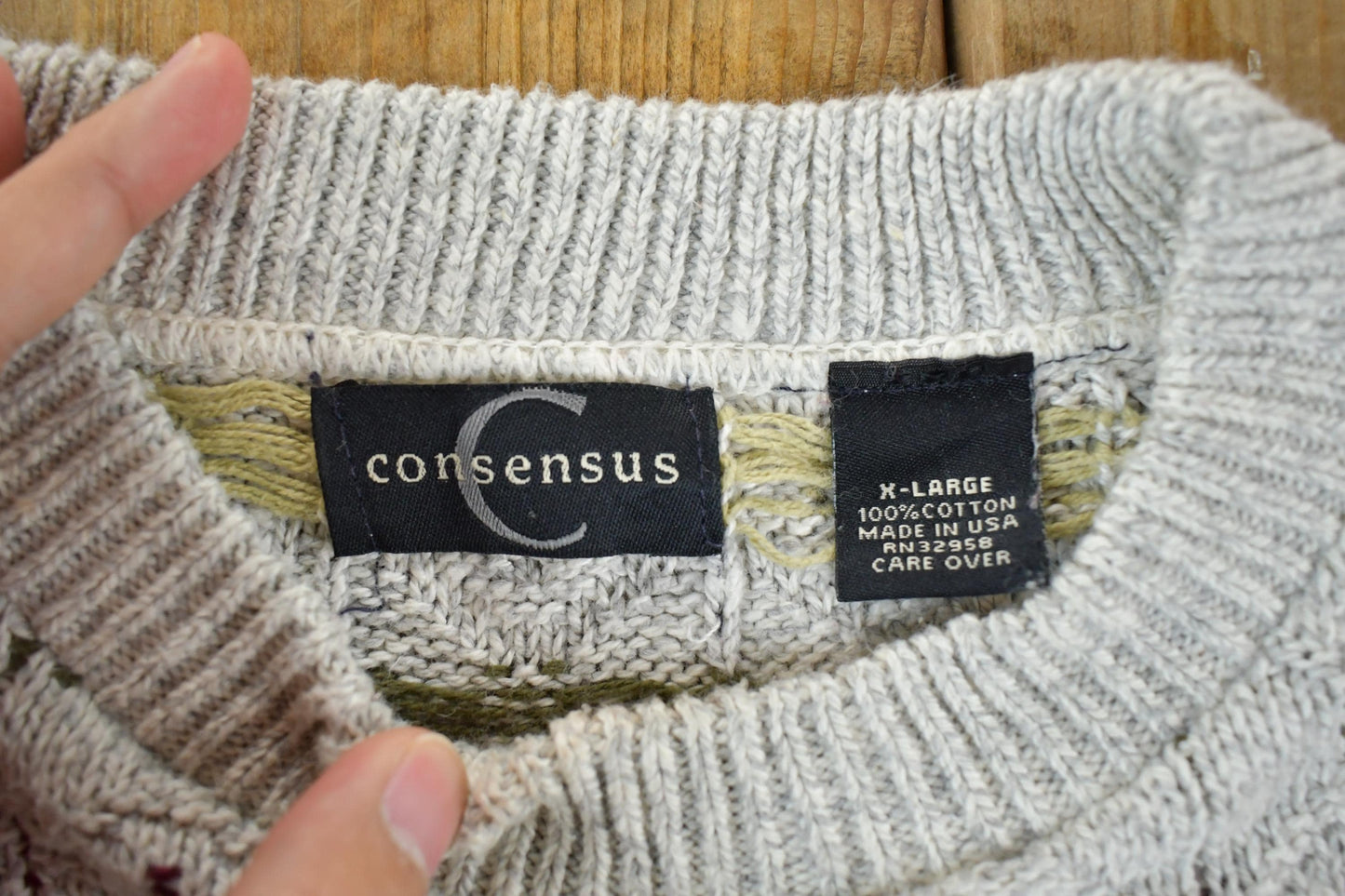 Vintage 1990s Consensus Knitted Crewneck Sweater Men's XL from propervintagecanada