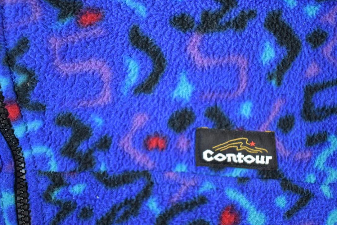 Vintage 1990s Contour Outdoors AOP Neon Abstract Pattern 90s Fleece Sweater Men's XL from propervintagecanada