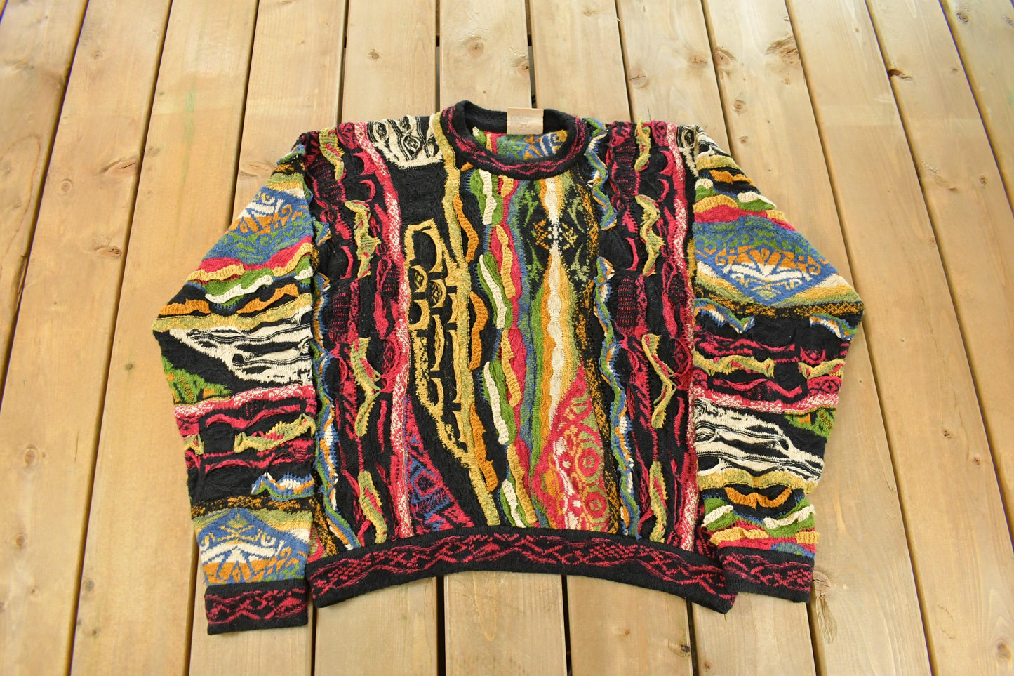 Vintage 1990s Coogi 3D Knit Abstract Crewneck Sweater Men's Large from propervintagecanada