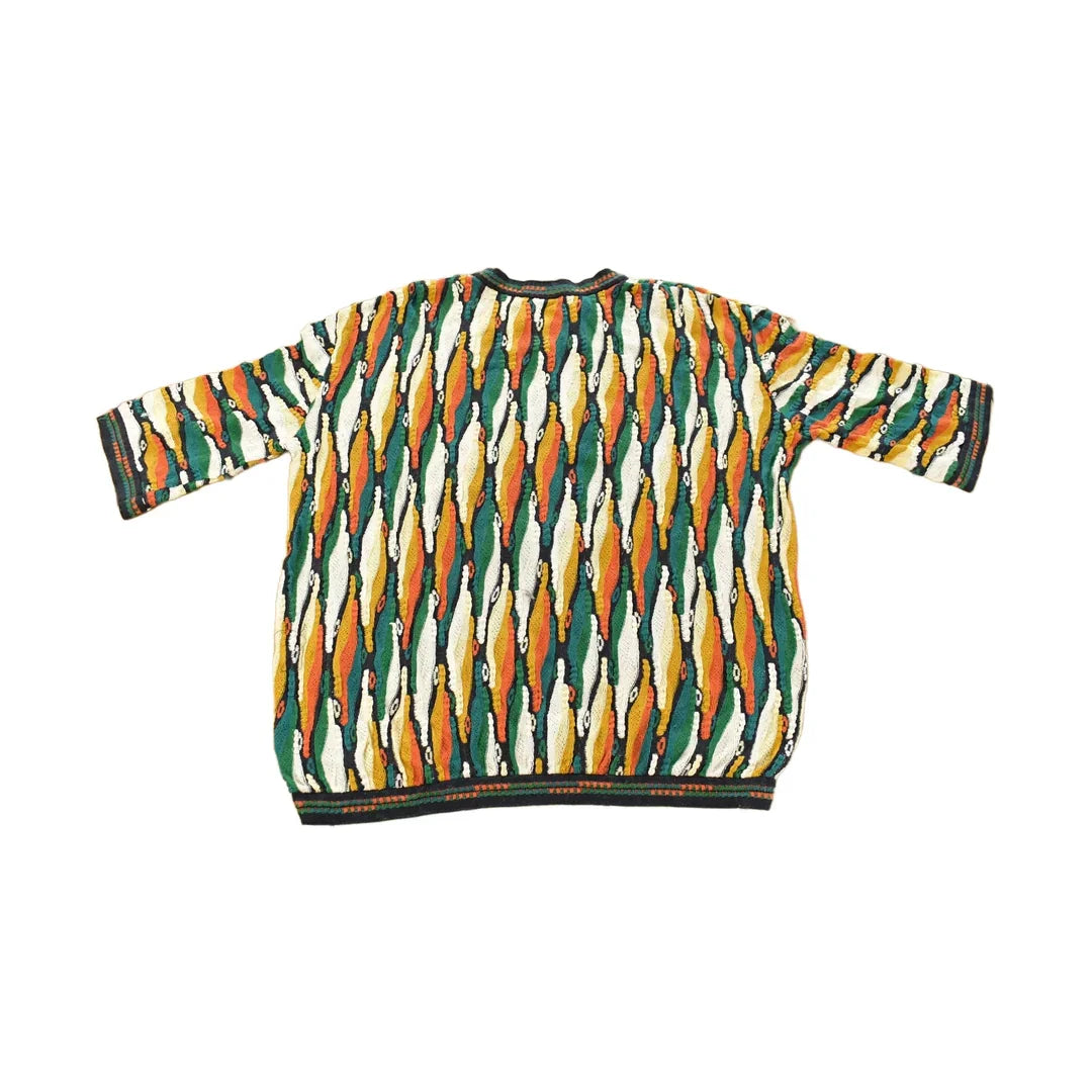 Vintage 1990s Coogi 3D Knit Abstract Short Sleeve Crewneck Sweater Men's Large from propervintagecanada