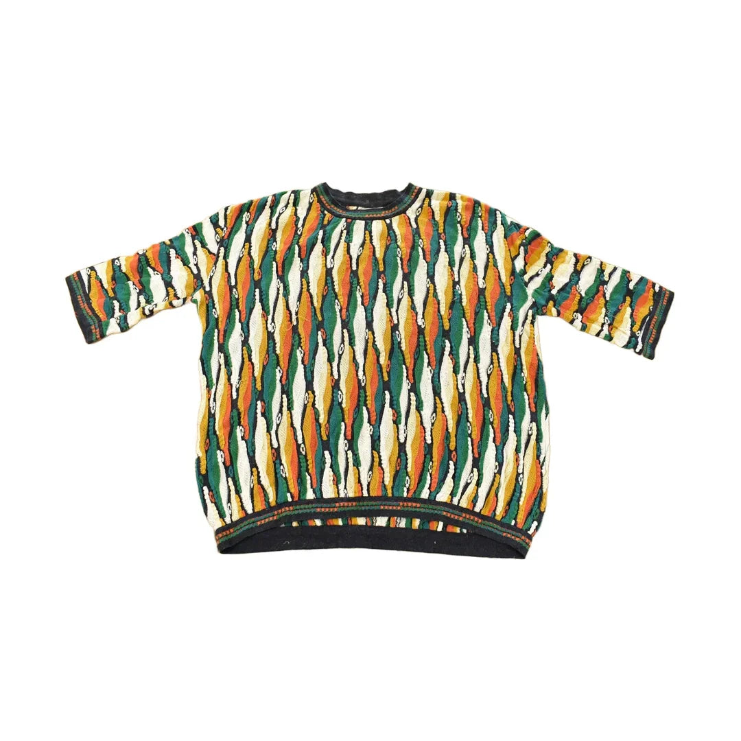 Vintage 1990s Coogi 3D Knit Abstract Short Sleeve Crewneck Sweater Men's Large from propervintagecanada