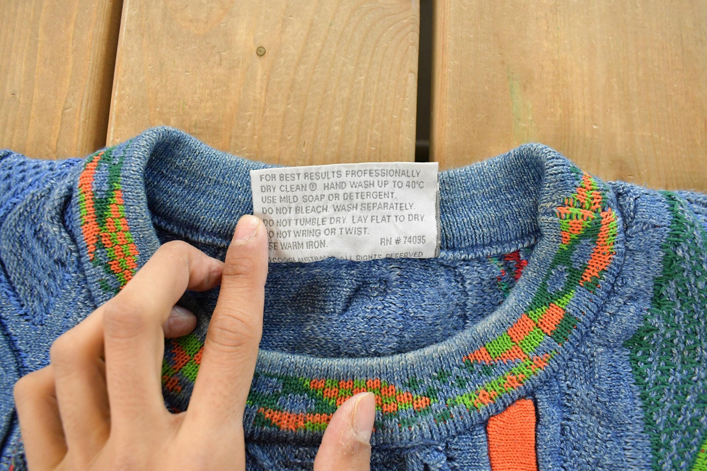 Vintage 1990s Coogi Blues 3D Abstract Knit Sweater Men's Large from propervintagecanada