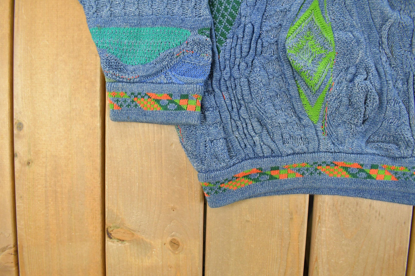 Vintage 1990s Coogi Blues 3D Abstract Knit Sweater Men's Large from propervintagecanada