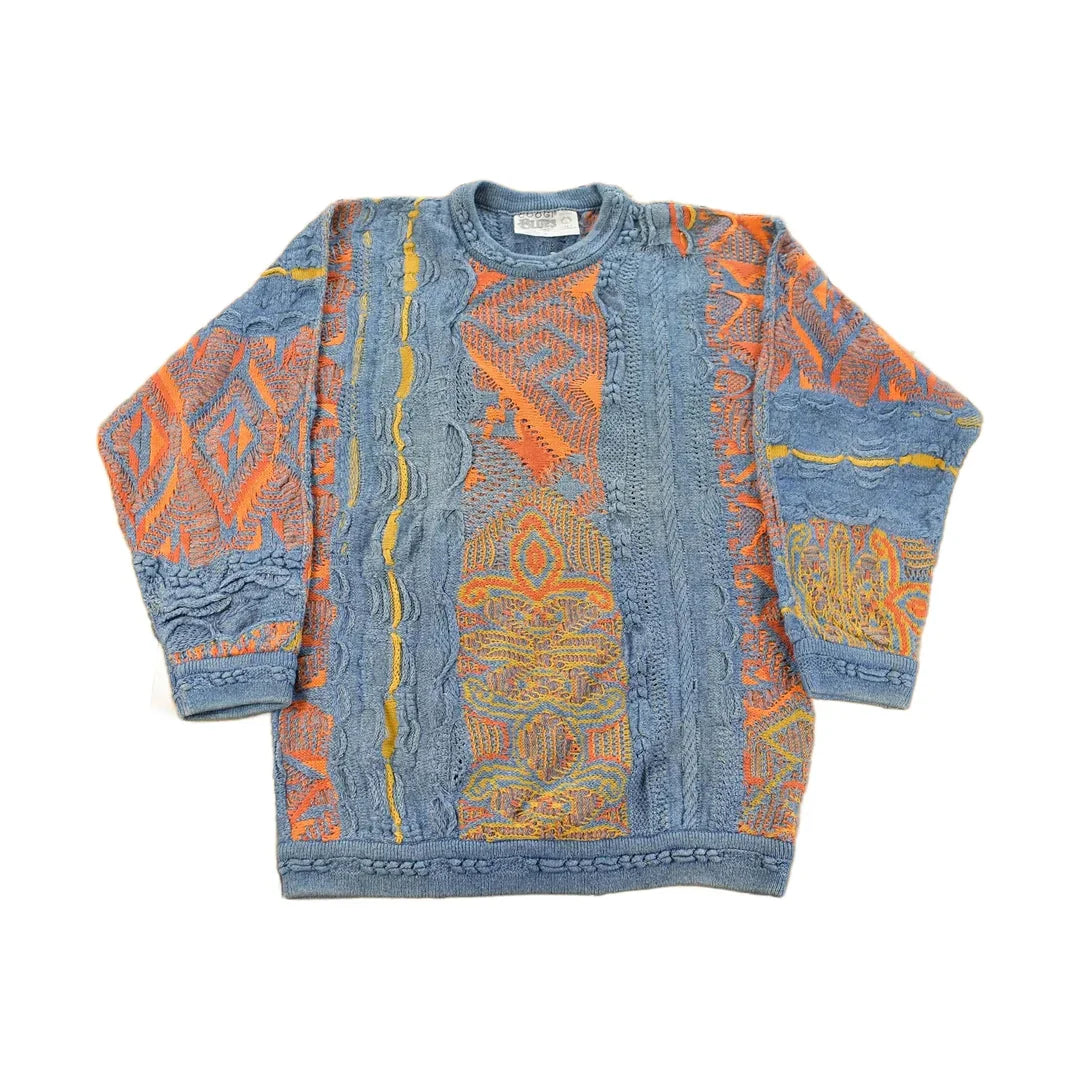 Vintage 1990s Coogi Blues 3D Abstract Knit Sweater Men's Medium from propervintagecanada