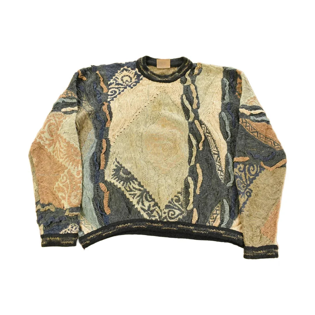 Vintage 1990s Coogi Classic 3D Knit Abstract Crewneck Sweater Men's Large from propervintagecanada