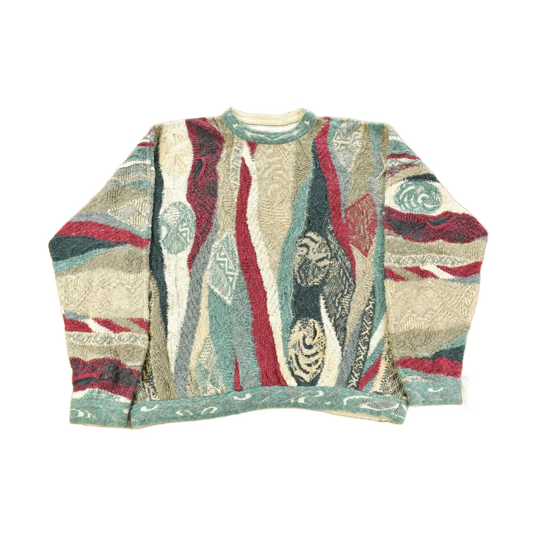 Vintage 1990s Coogi Classic 3D Knit Abstract Crewneck Sweater Men's XL from propervintagecanada