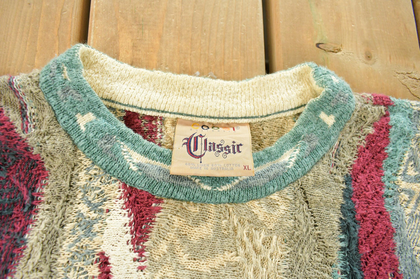 Vintage 1990s Coogi Classic 3D Knit Abstract Crewneck Sweater Men's XL from propervintagecanada