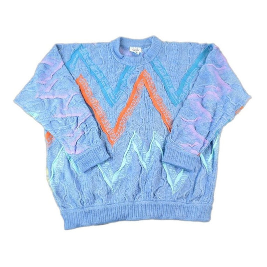 Vintage 1990s Coogi Cuggi 100% Cotton Abstract Pattern Crewneck Sweater Made In Australia 3D knit Men's XL from propervintagecanada