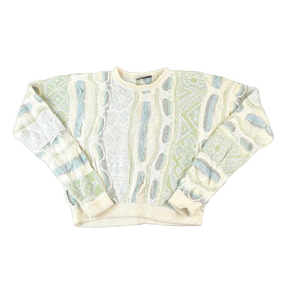 Vintage 1990s Coogi Made In Australia 3D knit 100% Cotton Abstract Pattern Crewneck Sweater from propervintagecanada