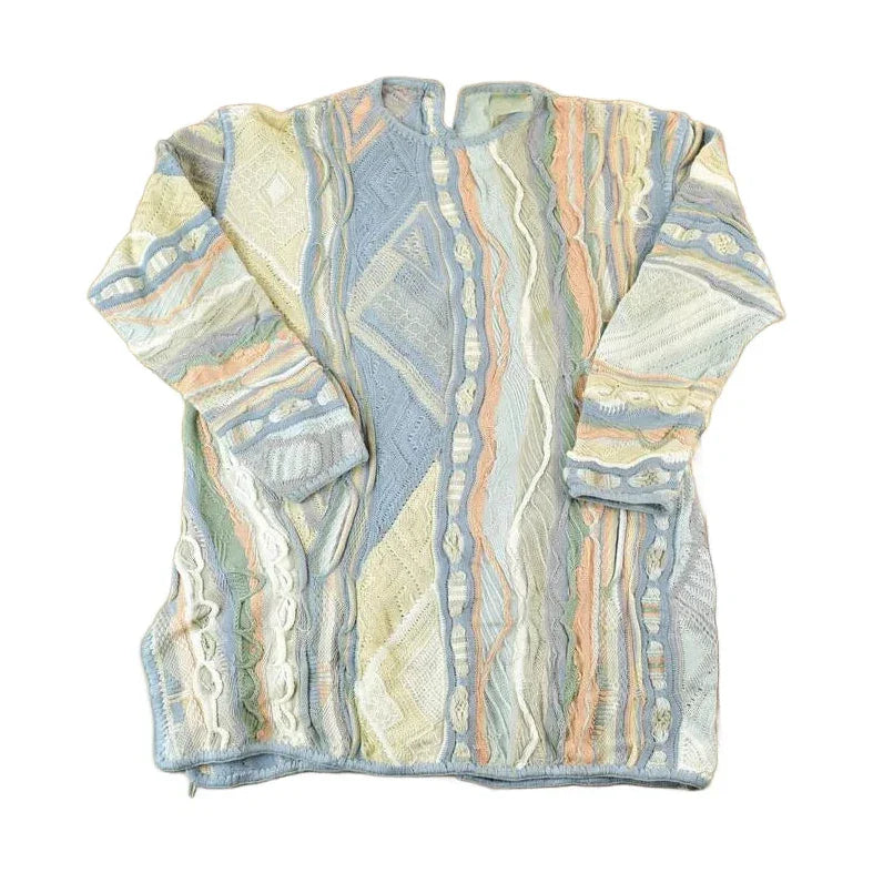 Vintage 1990s Coogi Made In Australia 3D knit 100% Cotton Abstract Pattern Crewneck Sweater Dress Men's Small from propervintagecanada