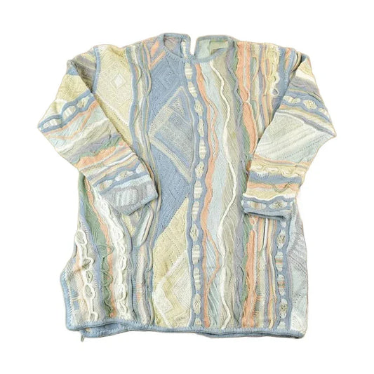 Vintage 1990s Coogi Made In Australia 3D knit 100% Cotton Abstract Pattern Crewneck Sweater Dress Men's Small from propervintagecanada