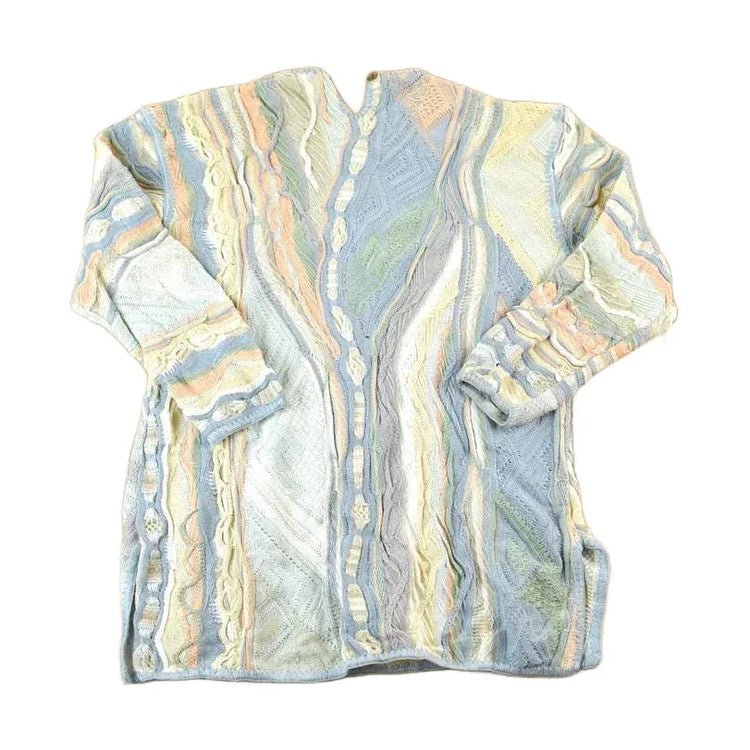 Vintage 1990s Coogi Made In Australia 3D knit 100% Cotton Abstract Pattern Crewneck Sweater Dress Men's Small from propervintagecanada