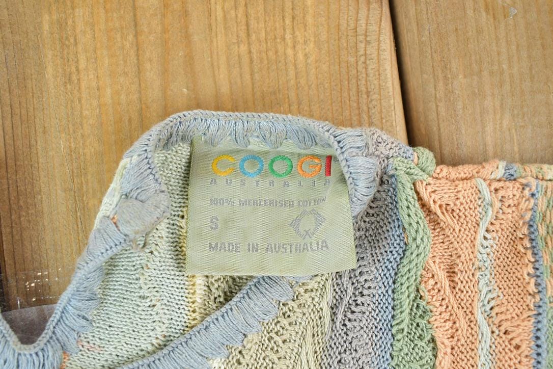 Vintage 1990s Coogi Made In Australia 3D knit 100% Cotton Abstract Pattern Crewneck Sweater Dress Men's Small from propervintagecanada