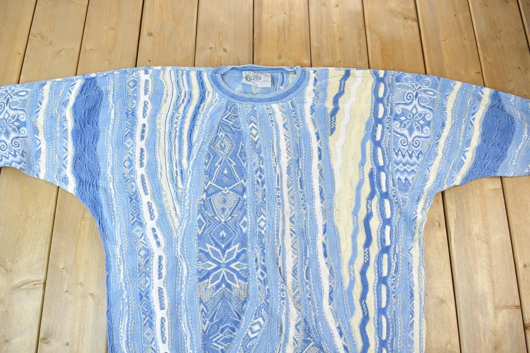 Vintage 1990s Coogi Made In Australia 3D knit 100% Cotton Abstract Pattern Crewneck Sweater Men's 2XL from propervintagecanada