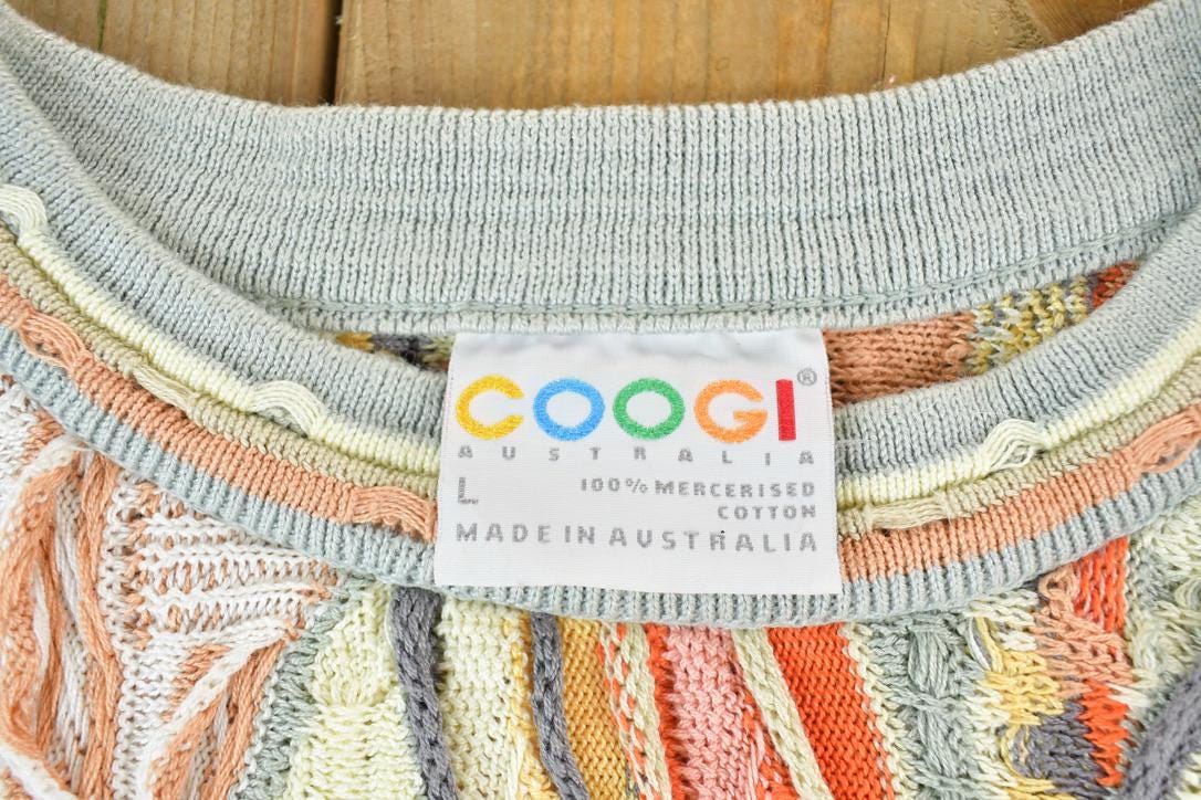 Vintage 1990s Coogi Made In Australia 3D knit 100% Cotton Abstract Pattern Crewneck Sweater Men's Large from propervintagecanada