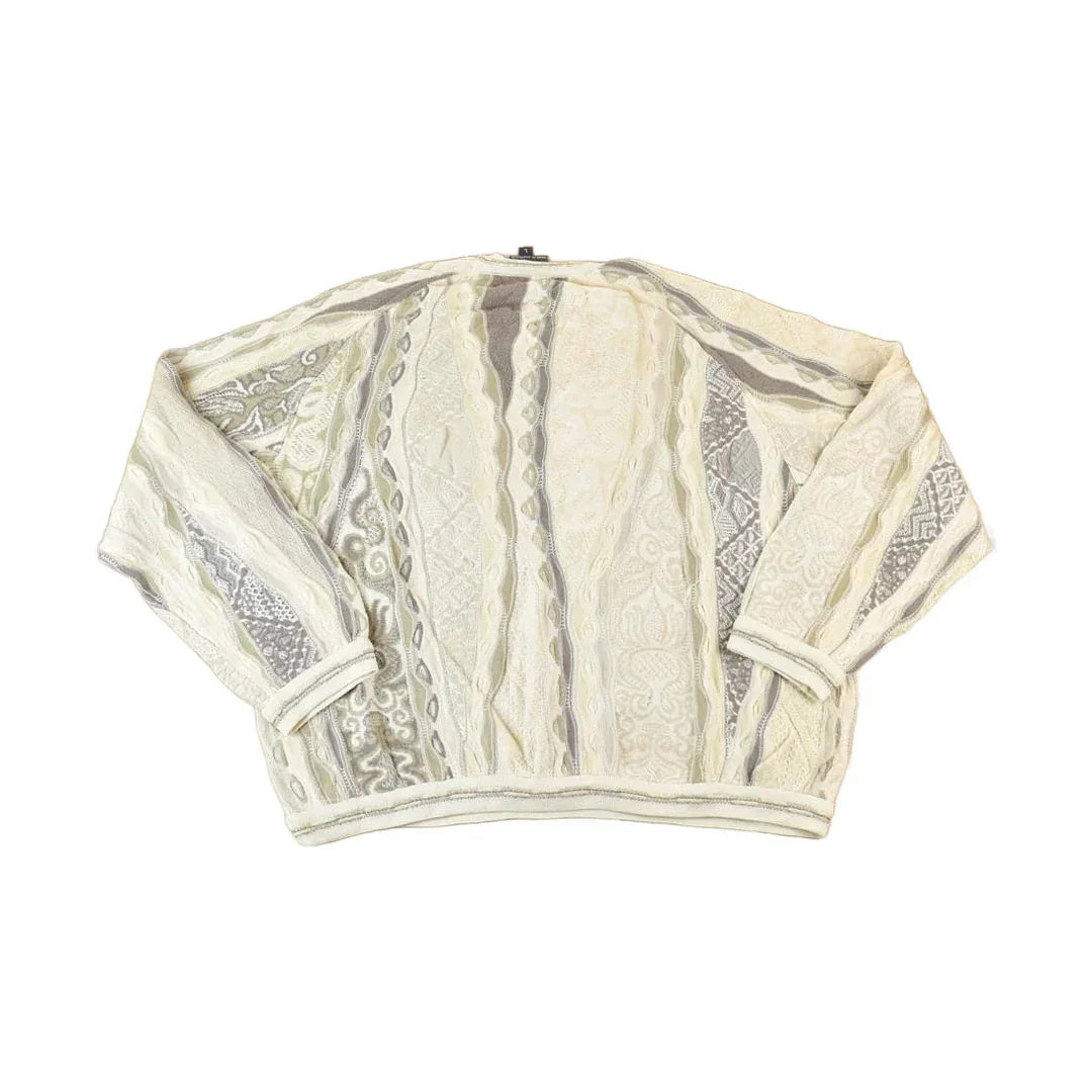 Vintage 1990s Coogi Made In Australia 3D knit 100% Cotton Cream Colour Abstract Pattern Knit Crewneck Sweater Men's Large from propervintagecanada