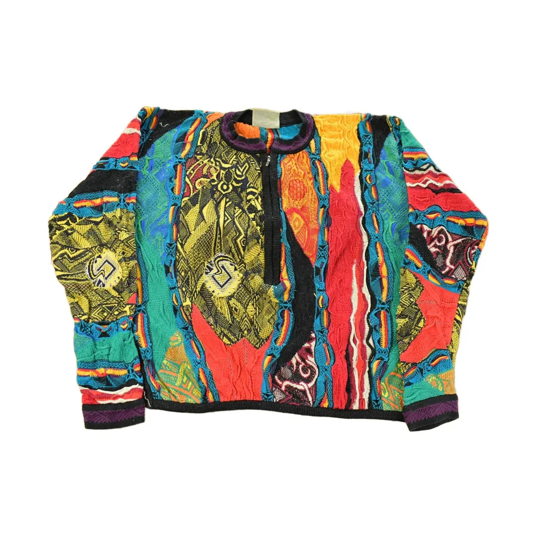 Vintage 1990s Coogi Quarter Zip 3D Knit Abstract Crewneck Sweater Women's S from propervintagecanada