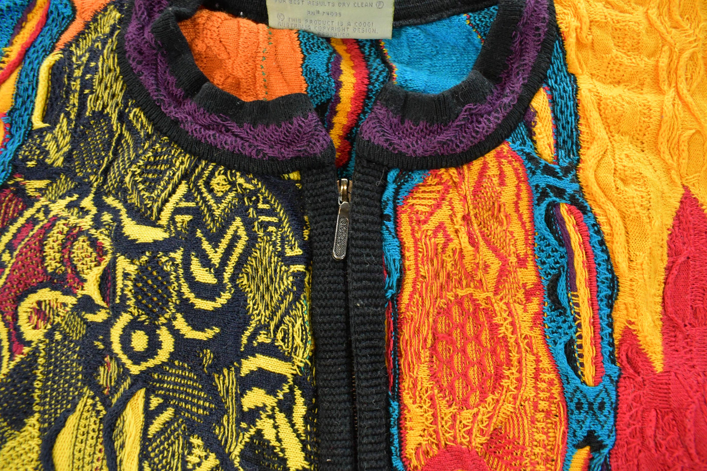 Vintage 1990s Coogi Quarter Zip 3D Knit Abstract Crewneck Sweater Women's S from propervintagecanada