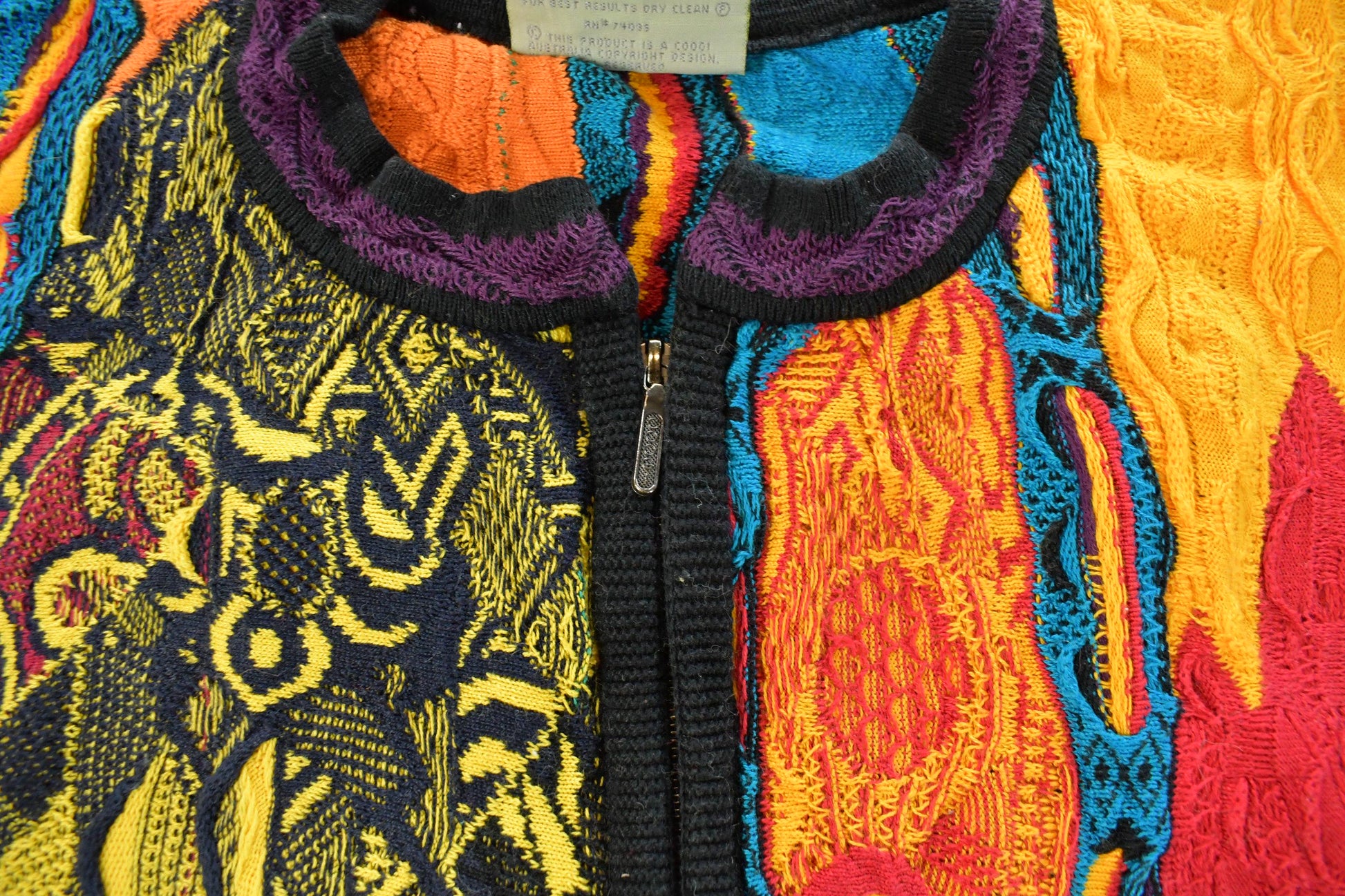 Vintage 1990s Coogi Quarter Zip 3D Knit Abstract Crewneck Sweater Women's S from propervintagecanada