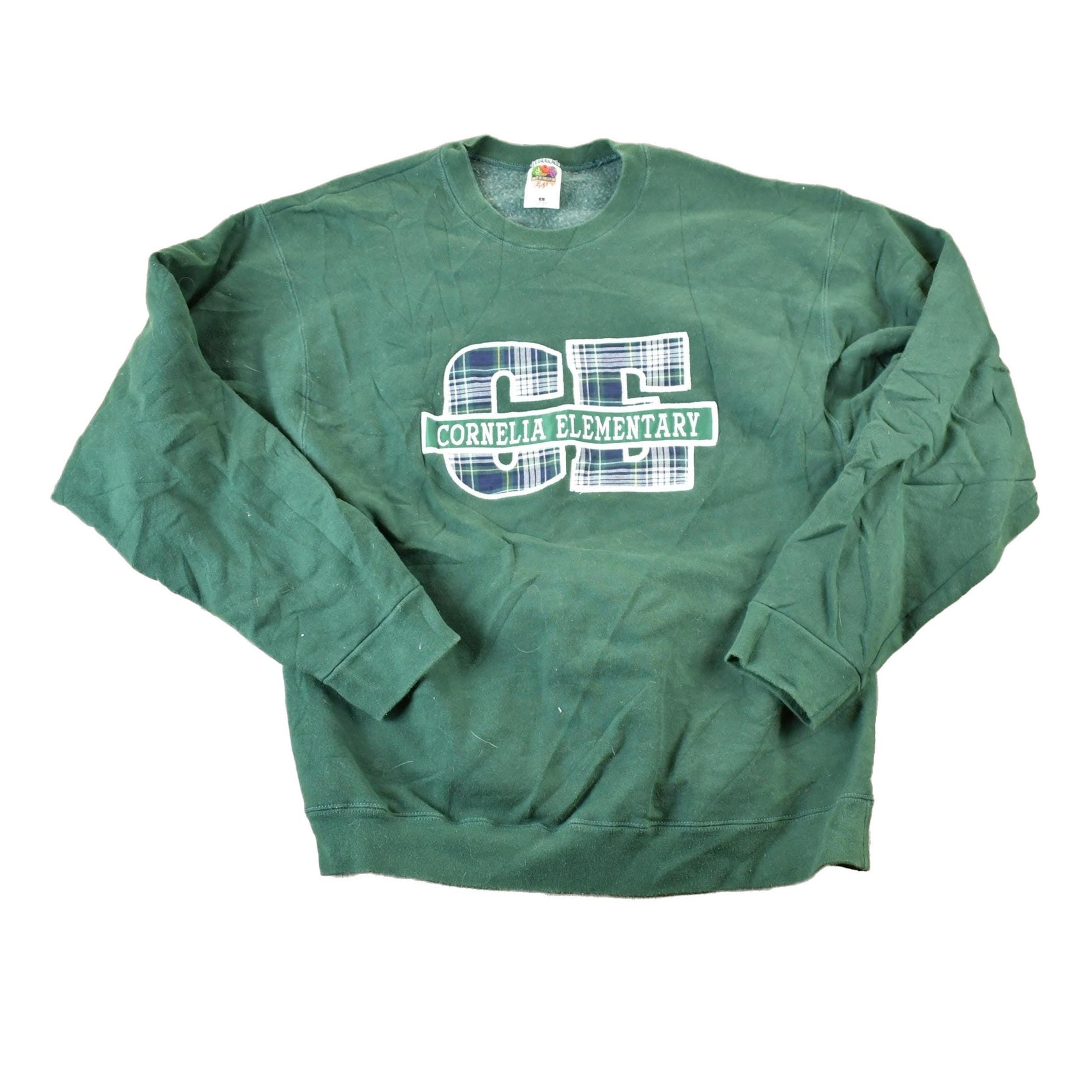 Vintage 1990s Cornelia Elementary Souvenir Plaid Heavyweight Crewneck Sweatshirt Men's Large from propervintagecanada