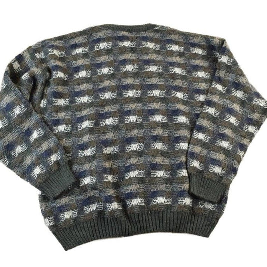 Vintage 1990s Cortina Italia Wool Knit Abstract Pattern Crewneck Sweater Men's XL from propervintagecanada