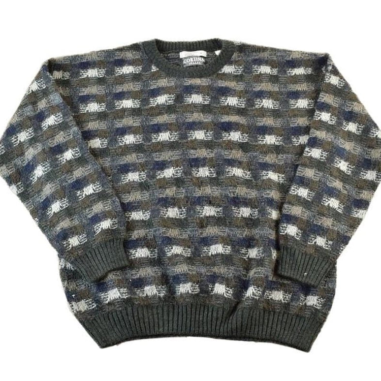 Vintage 1990s Cortina Italia Wool Knit Abstract Pattern Crewneck Sweater Men's XL from propervintagecanada