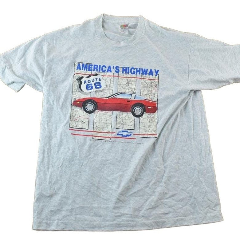 Vintage 1990s Corvette America's Highway Route 66 Souvenir Single Stitch Graphic Print T-Shirt Men's XL from propervintagecanada